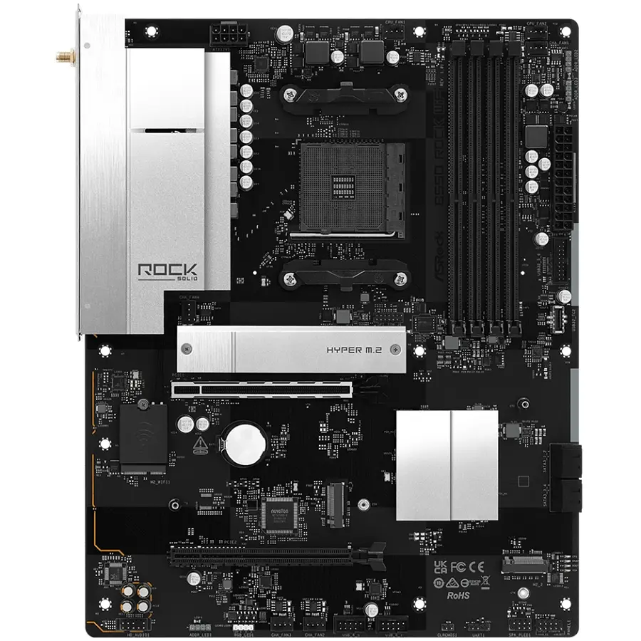 ASRock B550 Rock WiFi (AM4/B550, 4*DDR4, 2xPCIex16, HDMI, 4xSATA, 3xM.2, 2.5GLan, 7.1ch, ATX) - фото 2