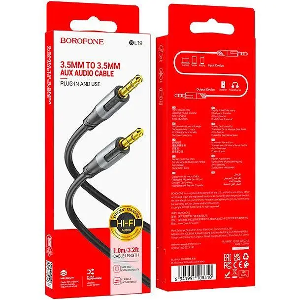 Кабель - адаптер Borofone BL19 - аудіо шнур перехідник Mini Jack 3.5 мм 1 м чорний - фото 5