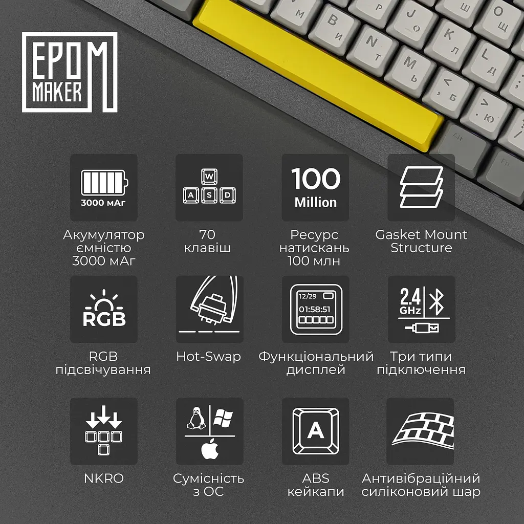 Клавиатура Epomaker Shadow-X Flamingo Black механическая беспроводная (SHX-BF) - фото 11