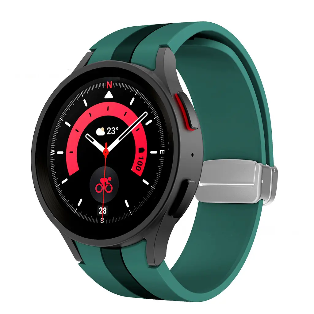 Ремешок для Samsung Galaxy Watch 4 Classic 46mm - темно-зелено-черный ширина крепления 20мм силикон Watchbands Cls-way (W27-8WB87751991) - фото 2