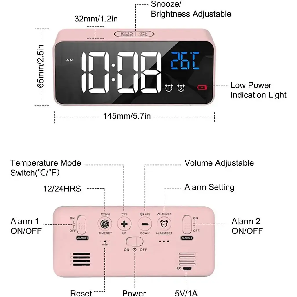 Будильник Latec цифровий з великим світлодіодним дисплеєм температури, годинник з 10 звуками - фото 2