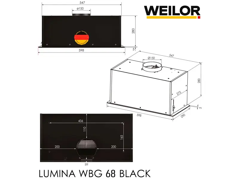 Витяжка вбудована WEILOR LUMINA WBG 68 BLACK - фото 7