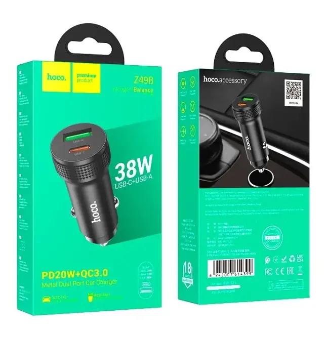 АЗП Hoco Z49B Level PD38W(1C1A) car charger Black - фото 2