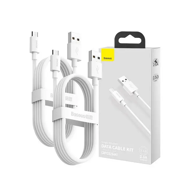 Кабель Baseus Simple Wisdom Data Cable Kit USB to Micro 2.1A 2 шт. 1.5 м Білий - фото 2