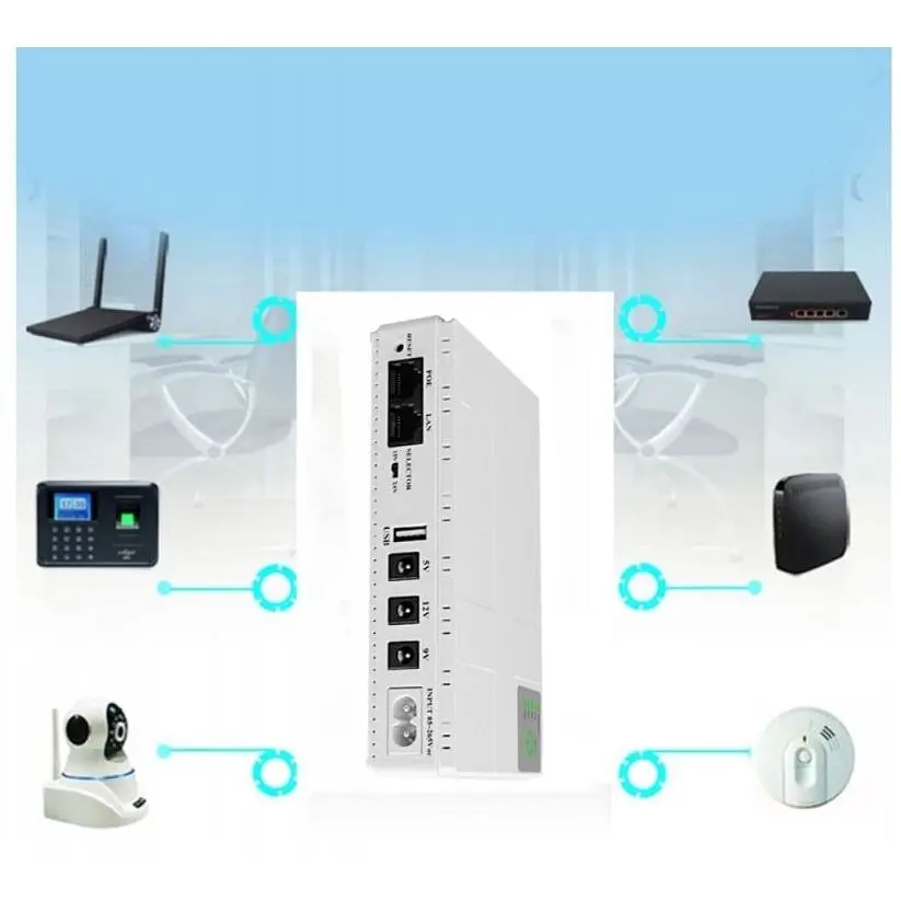 ИБП UPS для роутера DC1018P 12V/ 9V/ 5V 10400 mAh 18W для устройств постоянного тока DC белый - фото 5