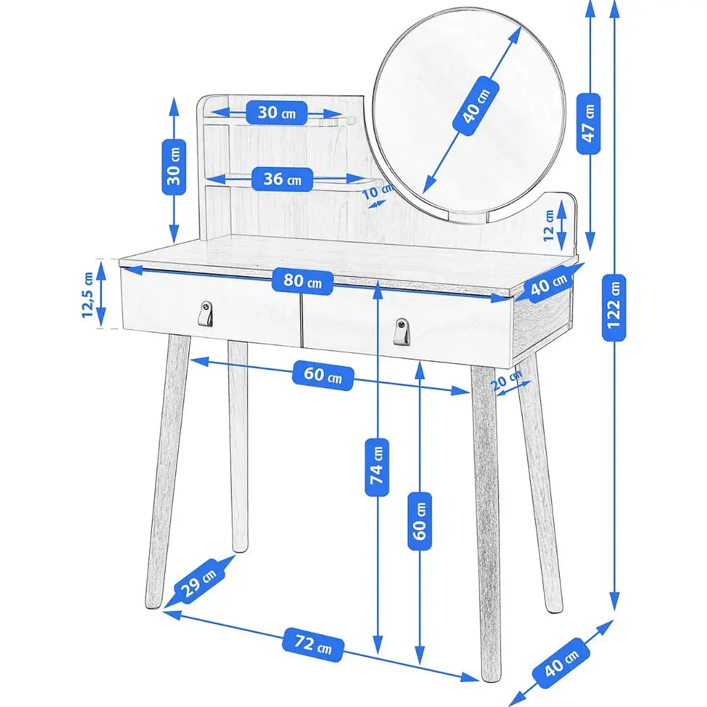 Туалетний столик Jumi Scandi LED + крісло Saida бежевий (шкіряні ручки) - фото 9