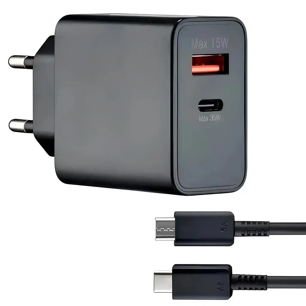 Зарядний пристрій USB-C + USB-A 35W з кабелем 1 м, адаптер для телефону, чорний - фото 3