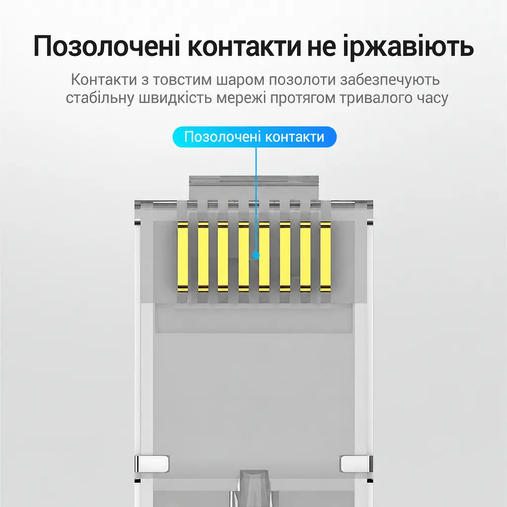 Экранированные сетевые штекеры Vention 50 шт + 50 направляющих коннекторы RJ45 Cat.6A FTP 10 Гбит/с для жил 23–26 AWG для одножильных и многожильных проводов позолоченные контакты прозрачные (IDFR0-50) - фото 7