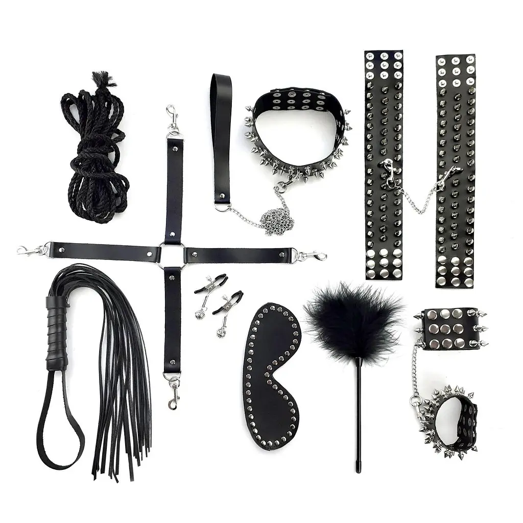 Набор Art of Sex - Spikes BDSM Set Leather, 10 предметов, натуральная кожа, Черный - фото 2
