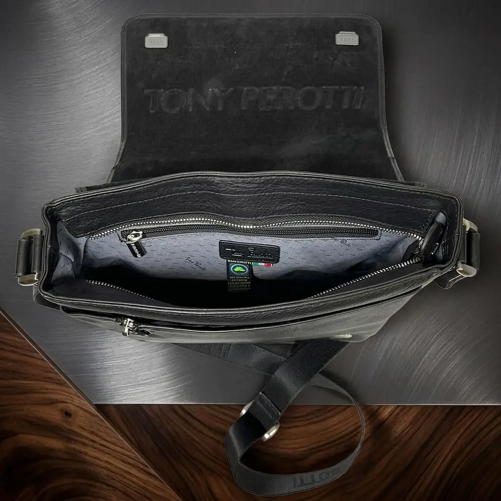 Чоловіча шкіряна сумка Tony Perotti Contatto 9207 nero (90639) Чорна - фото 4
