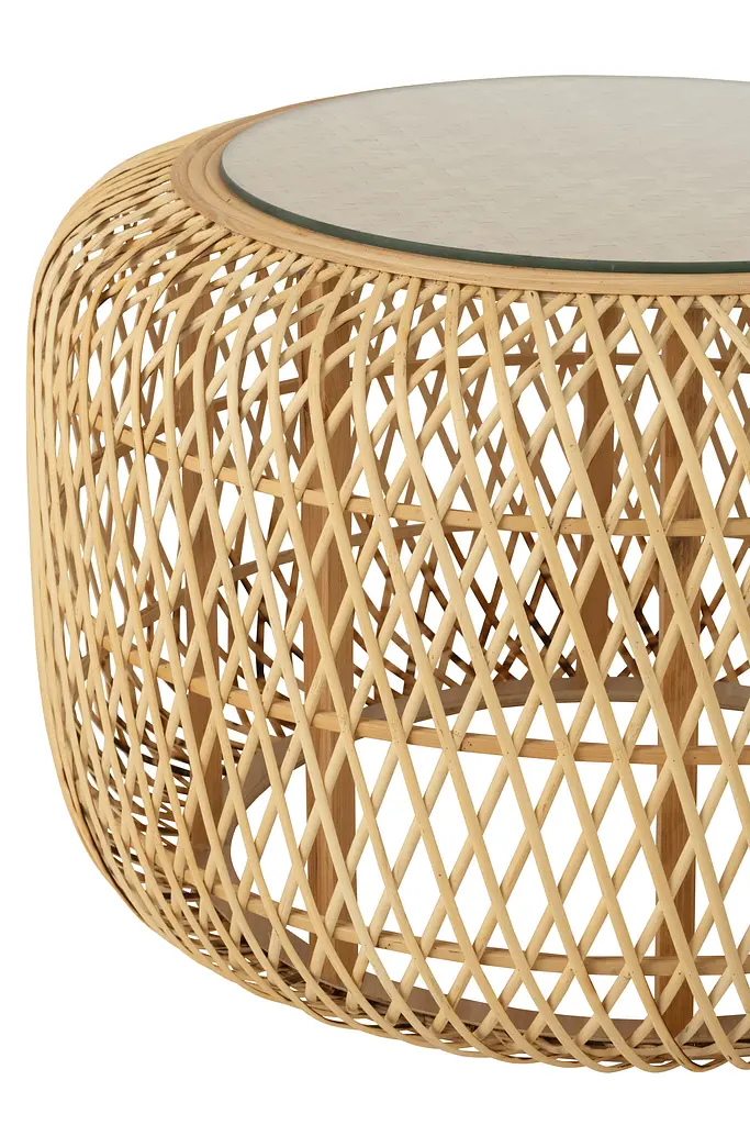 Столики кавові J-line з бамбука та ротанга зі скляною стільницею 2 шт. (46351) - фото 2