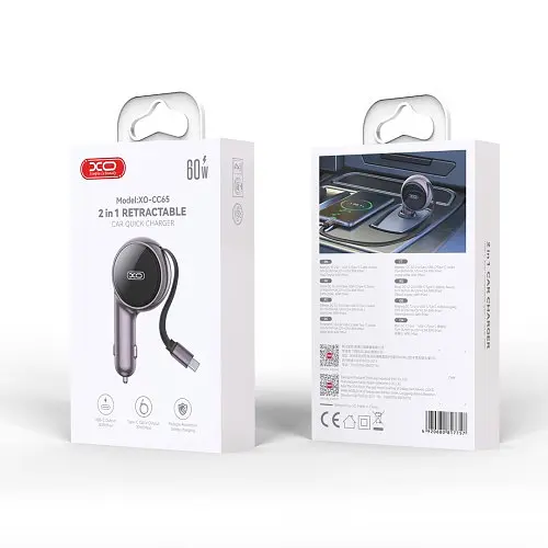 Автомобильное зарядное устройство XO CC65 2-in-1 with Retractable Car Charger Фиолетовый - фото 6