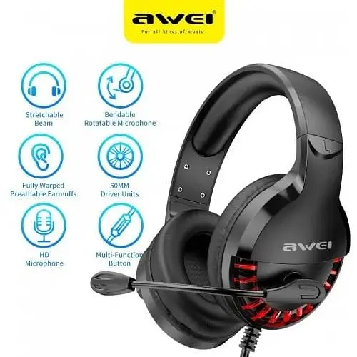 Ігрові навушники Awei ES-770i Gaming Earphone повнорозмірні з підсвічуванням LED - фото 3