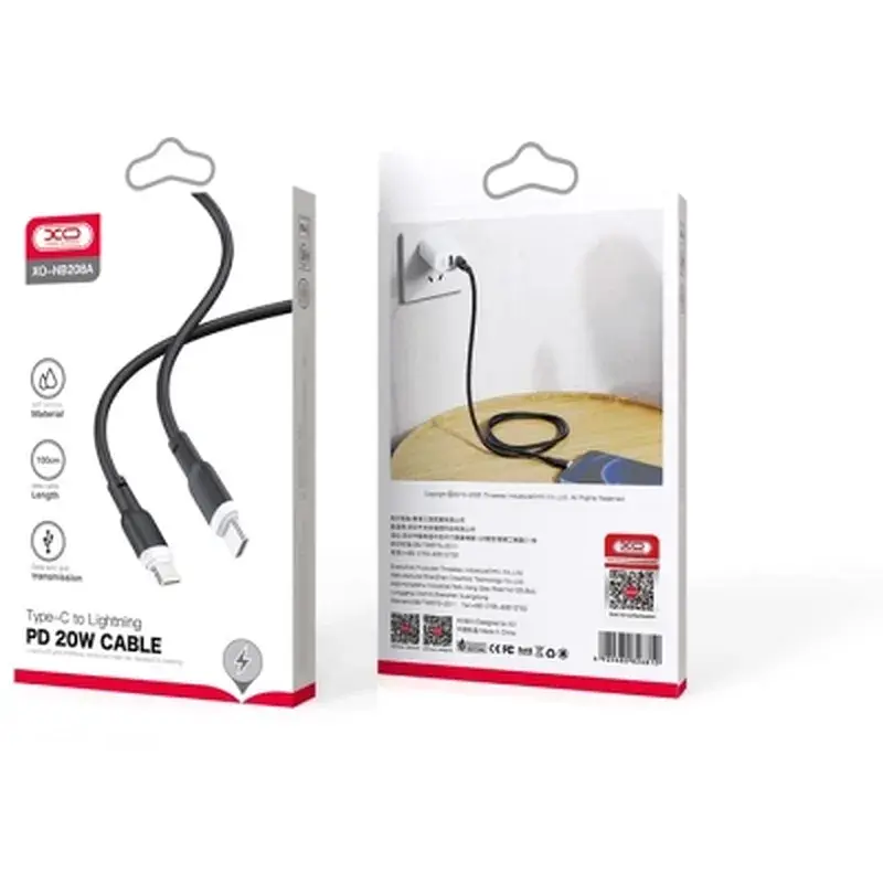 Дата кабель USB-C to Lightning 1.0m 20W liquid silicone NB208A black XO (6920680826810) - фото 2
