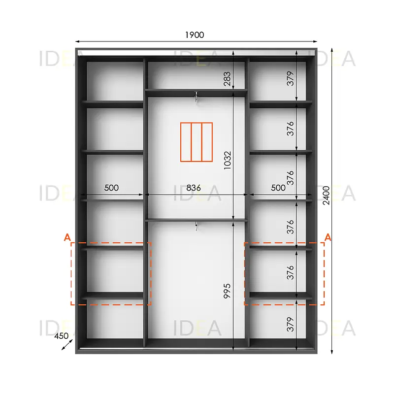 Шафа-купе Idea серія 3 190 x 45 x 240 см Антрацит Дзеркало - фото 2