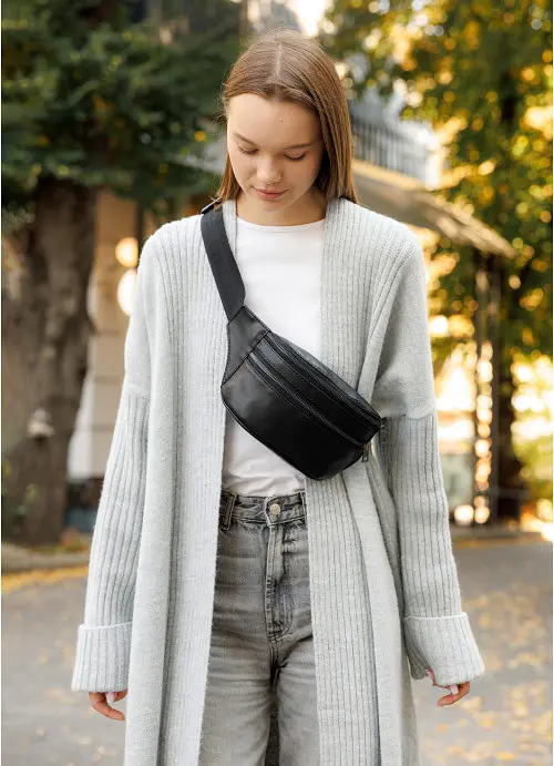 Жіноча сумка на пояс бананка шкіряна Sambag 31х12х5 см sum0027231