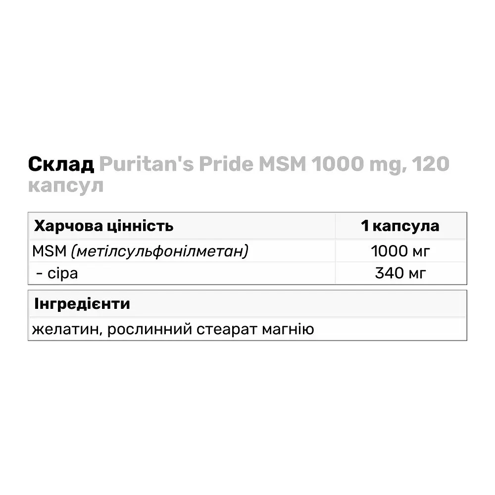 Препарат для суглобів і зв'язок Puritan's Pride MSM 1000 mg 120 капсул - фото 3