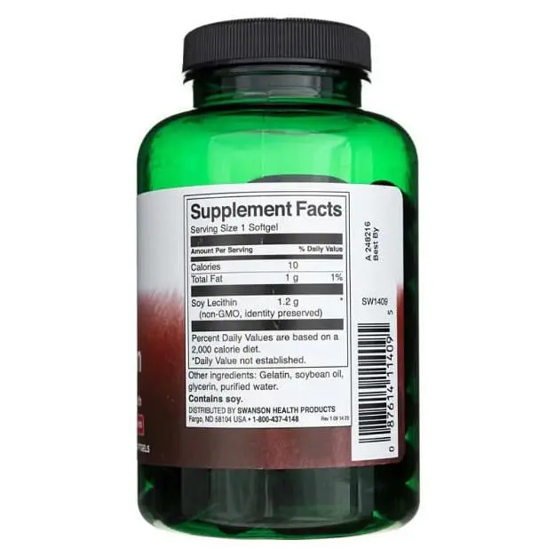 Натуральна добавка Swanson Soy Lecithin Non-GMO 1200 мг 90 капсул - фото 2