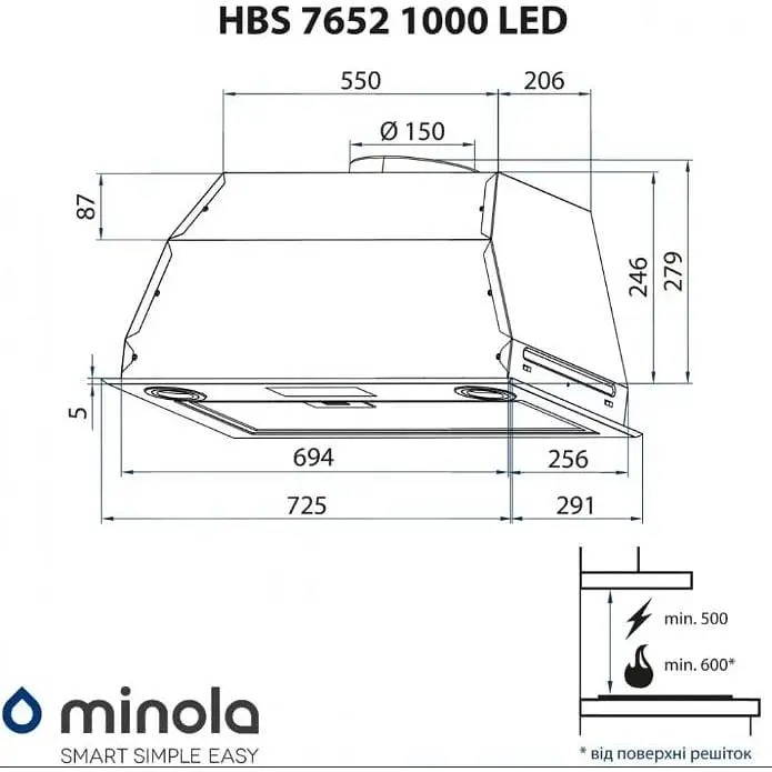 Витяжка Minola HBS 7652 I 1000 LED - фото 10