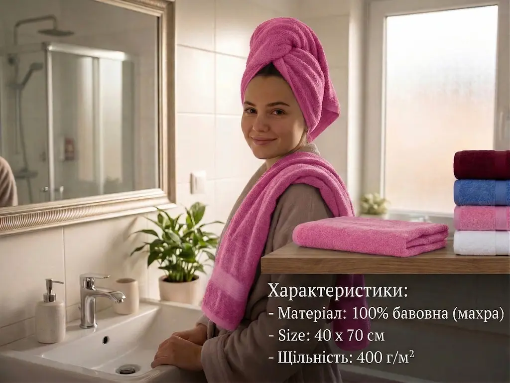 Рушники махрові 40х70 см з 100% натуральної бавовни 3 шт. рожеві - фото 3