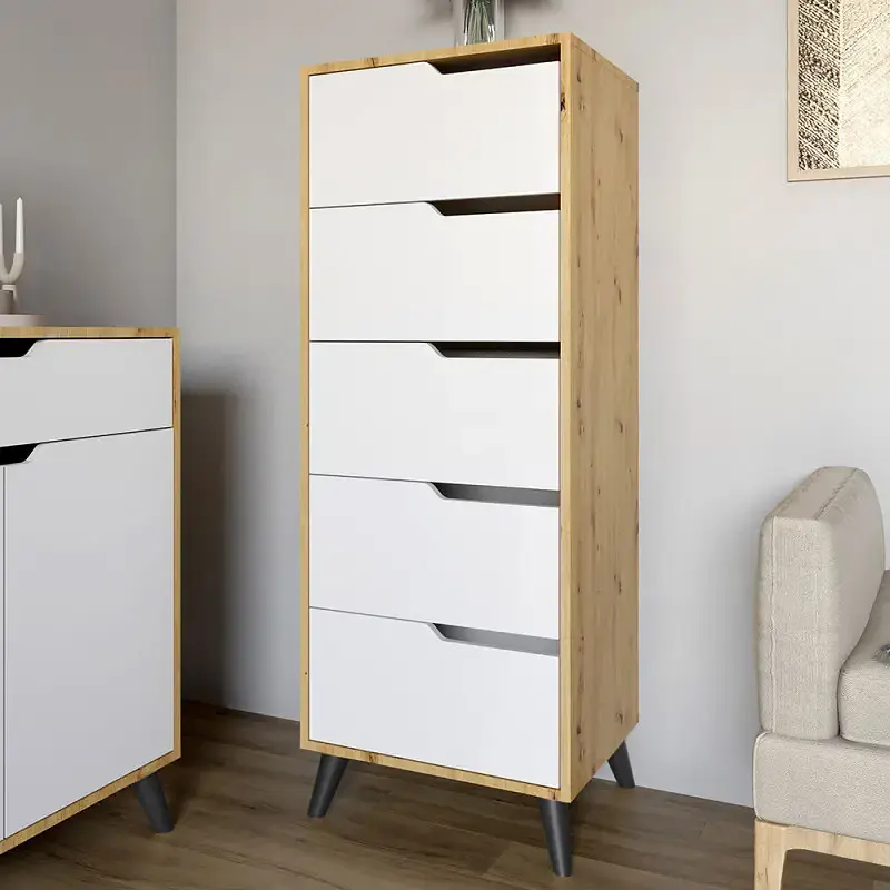 Комплект меблів для вітальні М-ЗОН Борн Дуб Артизан/Німфея Альба (білий) 5 предметів з чорними ніжками (MZN-031074) - фото 5