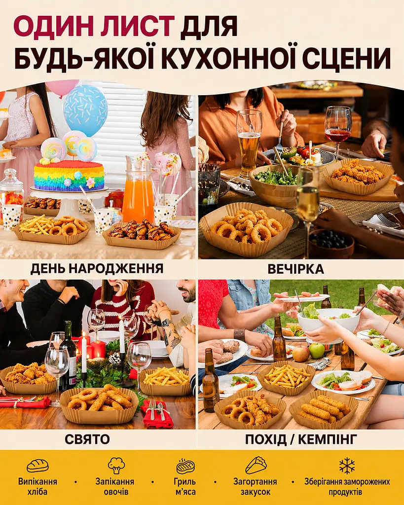 Одноразові пергаментні форми для випікання та смаження в аерофритурі та мультиварці, прямокутні, 50 шт. Коричневий 88475 - фото 6