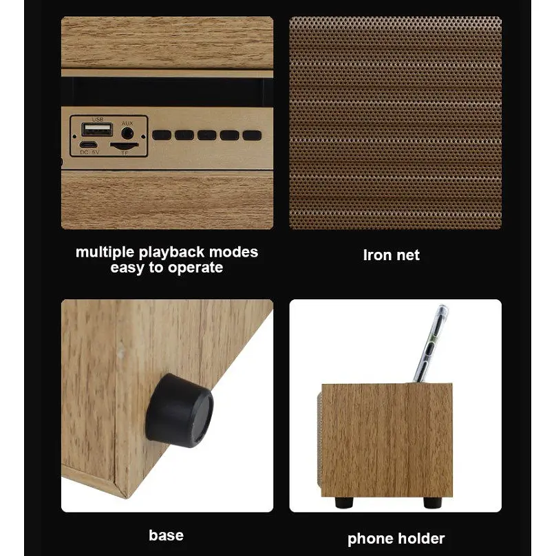 Портативна колонка ретро Kisonli G12A Bluetooth 1200mAh 8 Вт Wooden - фото 3