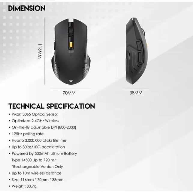 Ігрова бездротова миша Fantech WG-12R Raigor III PixArt 10G Black - фото 6