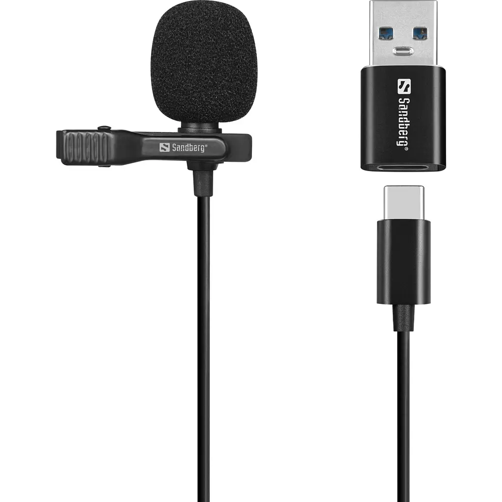 Мікрофон петличний Sandberg Streamer USB Clip USB-A/USB-C, провідний, кабель 3м, чорний - фото 3
