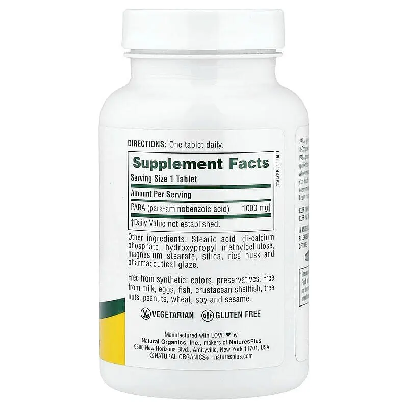 Пара-амінобензойна кислота Natures Plus PABA 1000 mg Sustained Release, 60 таблеток - фото 2