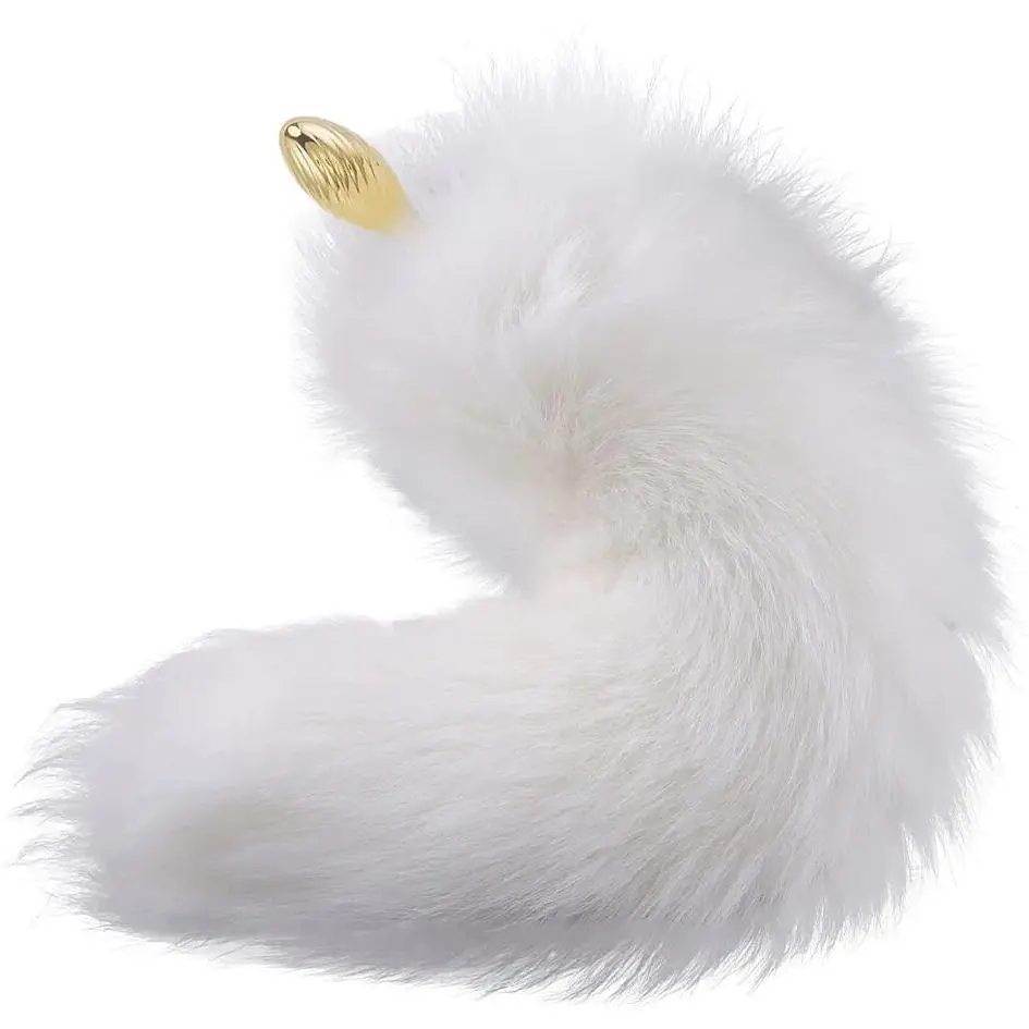 Металева анальна пробка Лисячий хвіст Lockink Sevanda White Fox-Tail Anal Pear-shape Plug - фото 4