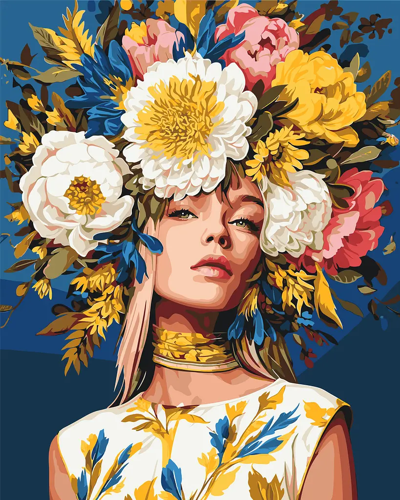 Картина за номерами Люди. Дівчина у квітах гортензії © 40*50 см Орігамі LW 12710