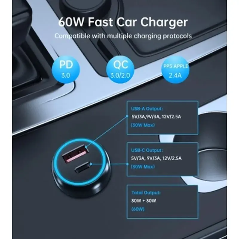 Зарядний пристрій Choetech USB-C+USB-A 60W QC3.0/PD/PPS black (TC0014-BK) - фото 9