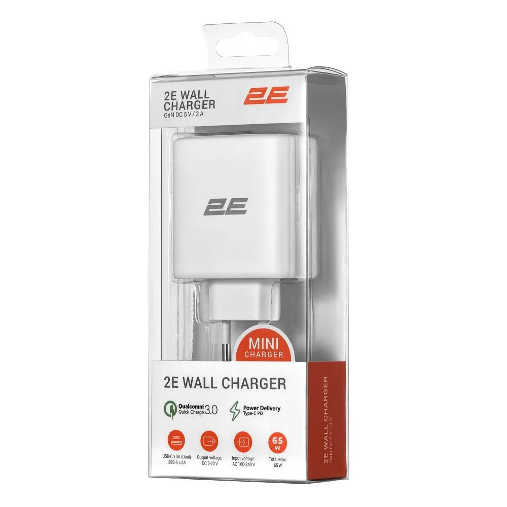 Мережевий зарядний пристрій 2E USB-C Wall Charger GaN 65W White (2E-WC3USB65W-W) - фото 6