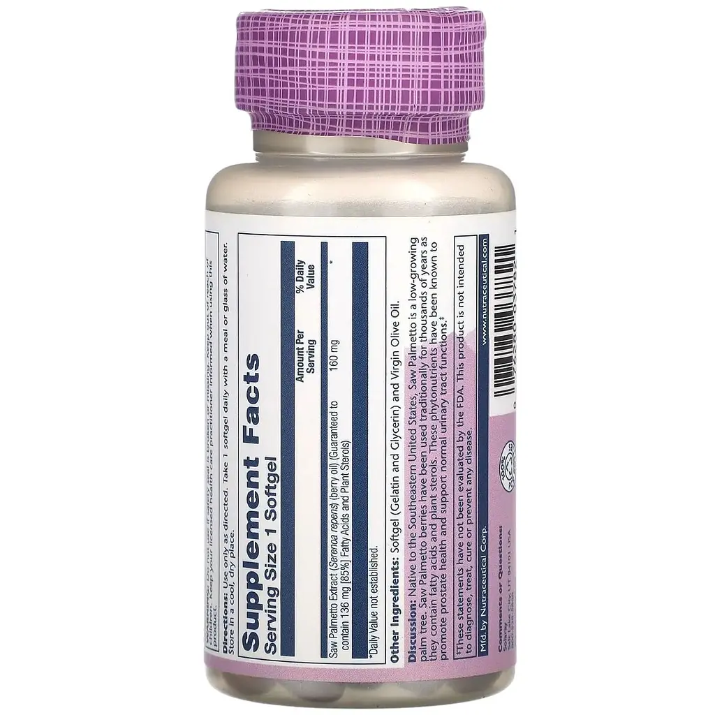 Со Пальметто Solaray Saw Palmetto екстракт ягід 160 мг 60 капсул - фото 2