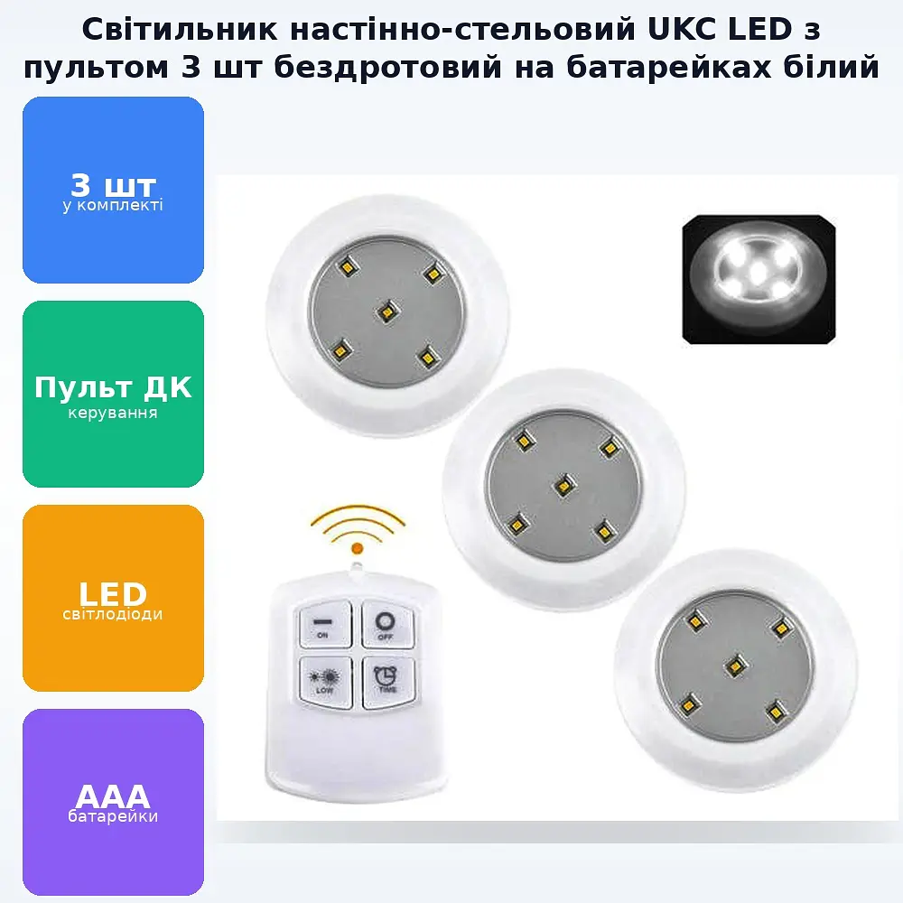Світильники світлодіодні LED лампи настінно-стельові для дому з пультом Led Light With Remote Control комплект 3 шт білий - фото 2