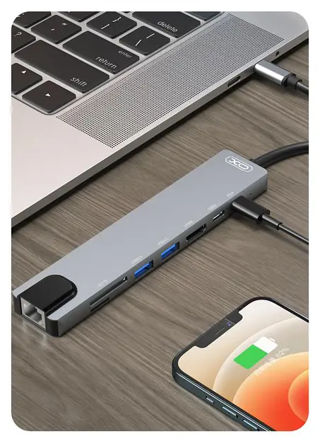 ПК Хаб XO HUB003 8 in 1 сірий - фото 4