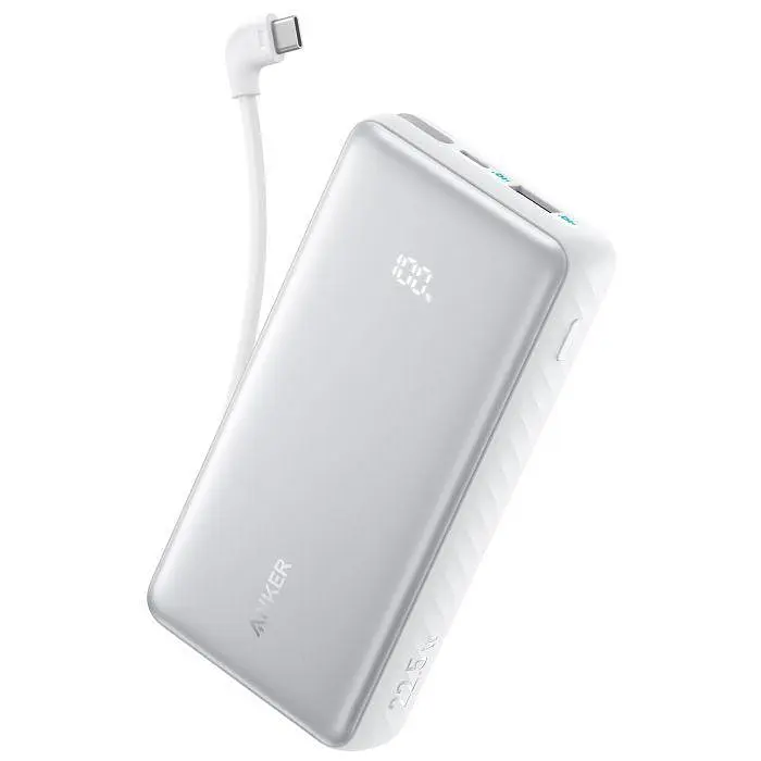 Портативний акумулятор - універсальна мобільна батарея Anker 10000 маг 22.5W із кабелем USB-C A110DH21 біла