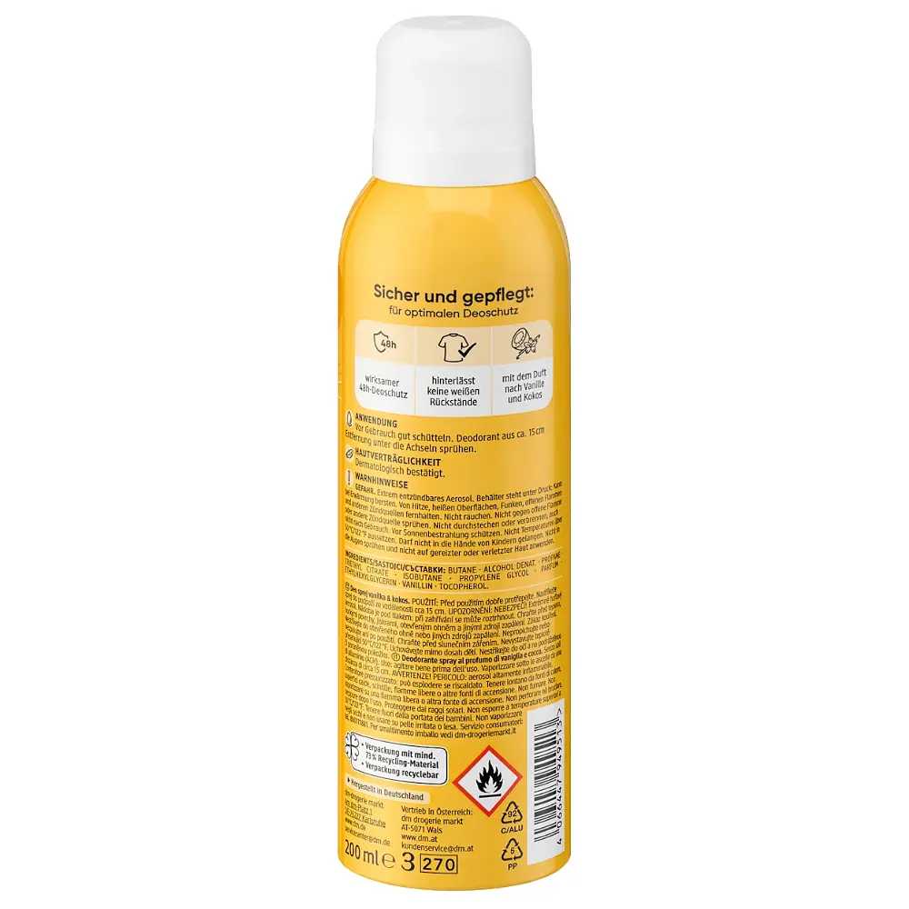 Дезодорант-спрей Balea Vanilla & Coconut з ароматом ванiлi та кокосу, 200 мл - фото 2