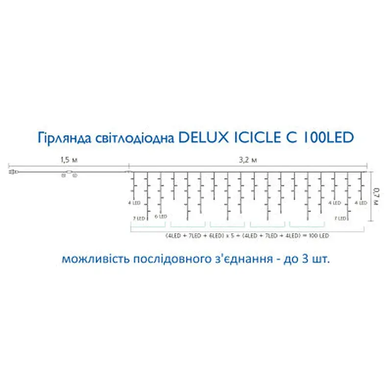 Гірлянда Delux ICICLE С 100 LED 3.2х0.7 м Теплий білий/Прозорий IP20 (90015255) - фото 4