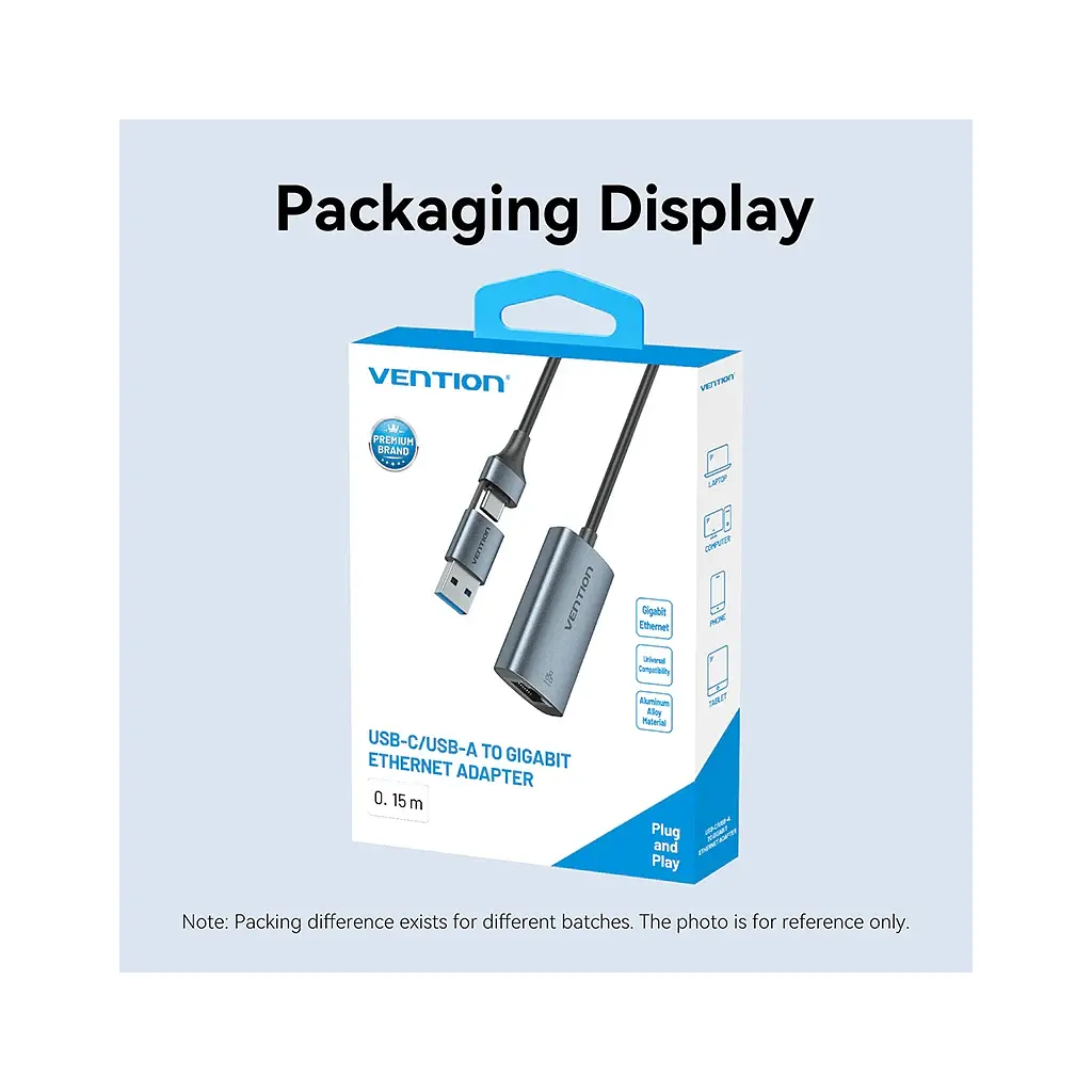 Переходник USB-C + USB A to RJ45 Ethernet 1000Mbps 0.15m aluminum gray Vention (CFQHB) - фото 3