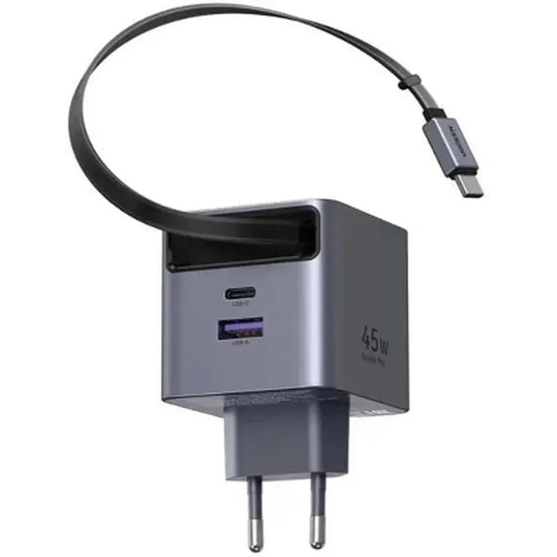 Зарядний пристрій Ugreen USB-C PD45W GaN + cable USB-C to USB-C retractable (65822) - фото 3