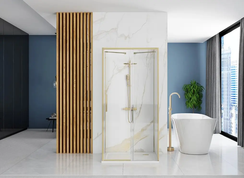 Душова кабіна Rea Rapid Slide 110x100 brushed gold пристінна REA-KPL-04712, Золотий, Універсальна, прозорий, золотий - фото 4