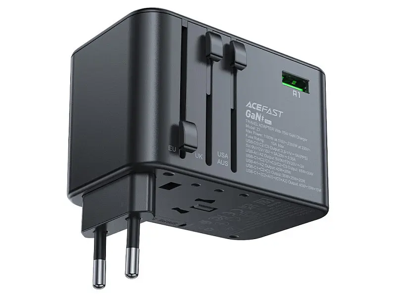 Мережевий зарядний пристрій Acefast Z1 5xUSB 75 W GaN 3xUSB-C 2xUSB-A PD Black (6974316282495) - фото 3