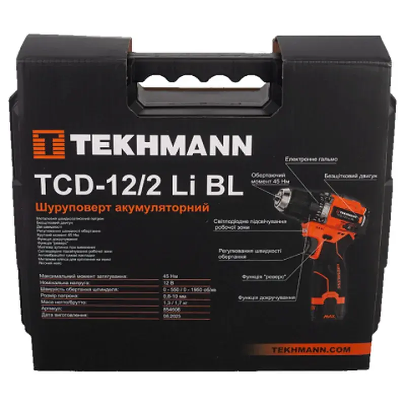 Шуруповерт Tekhmann TCD-12/2 Li BL, 12V, 2x1.5Ah (854606) - фото 10