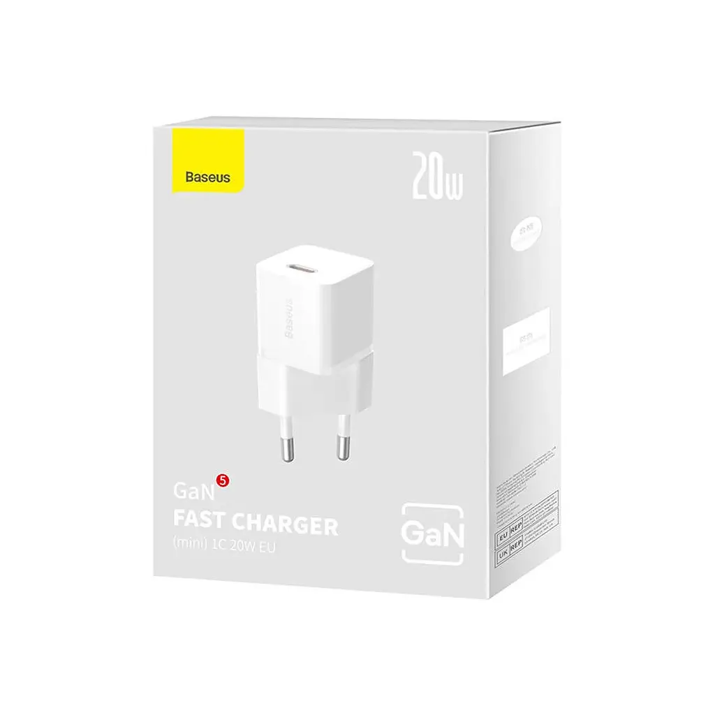 Зарядний пристрій Baseus GaN5 швидке заряджання USB-C 20 Вт білий (CCGN050102) - фото 7