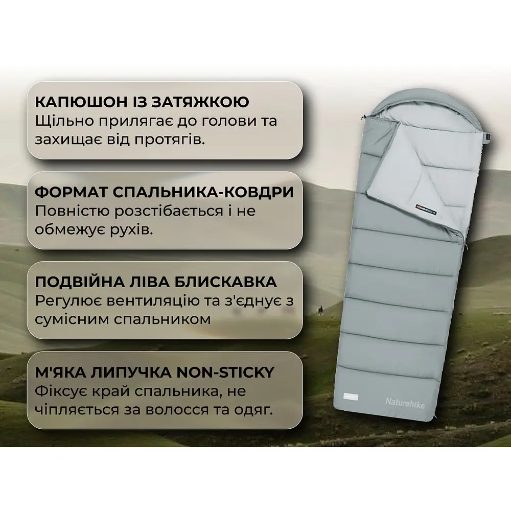 Спальний мішок з капюшоном Naturehike MS300 CNK2350WS023 лівий, сірий - фото 7