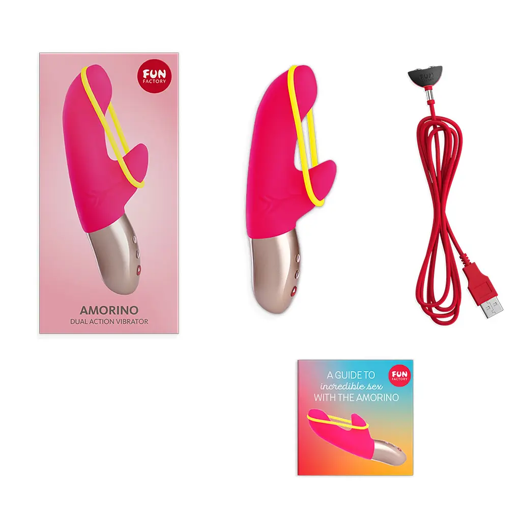 Мінівібратор-кролик зі стимулювальною стрічкою Fun Factory AMORINO pink/neon yellow, стрічка знімна - фото 4