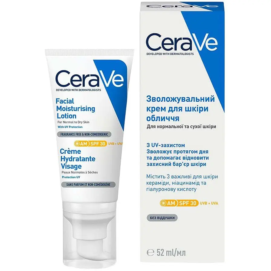 Уцінка. Денний зволожуючий крем CeraVe для нормальної та сухої шкіри обличчя з SPF 30, 52 мл (MB525400)  - фото 6