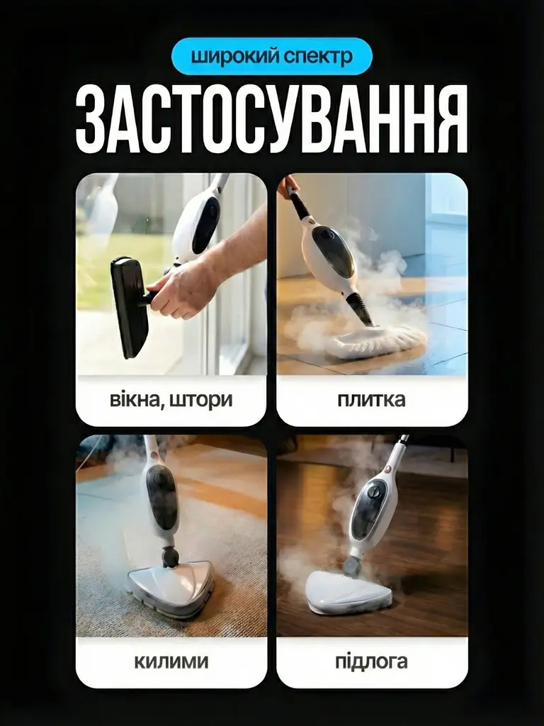 Швабра-пароочисник багатофункціональна з 8 насадками 1300W, біла (2193143810) - фото 5
